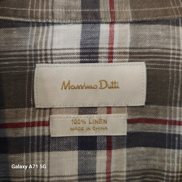Massimo Dutti 100% Linen Gray Plaid Mens Button Down Shirt Sz M - Picture 4 of 17
